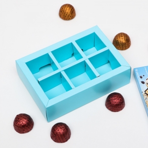 Коробка для конфет 6 шт, голубой